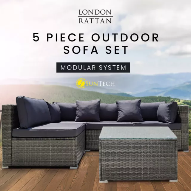 PRESALE LONDON RATTAN Outdoor Lounge Setting 5 Pc 4 Seater Sofa Furniture