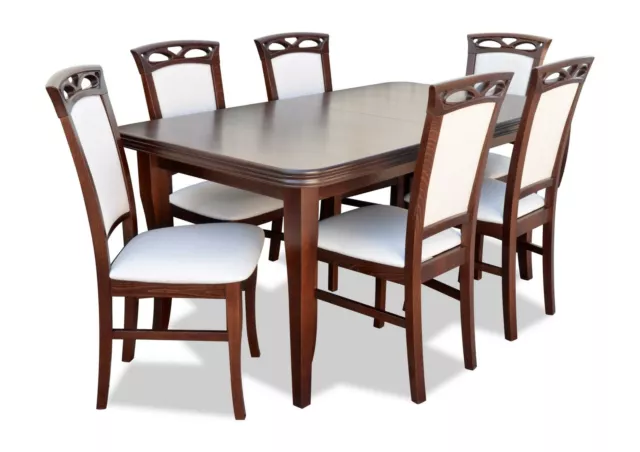 Klassischer Tisch Esstisch Holz Esszimmer Garnitur 6x Stuhl Set Stühle Lehn 7tlg