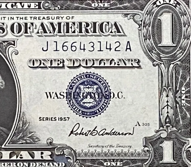 1957 $1 Dollar Silver Certificate (Blue Seal) Block J-A , Uncirculated