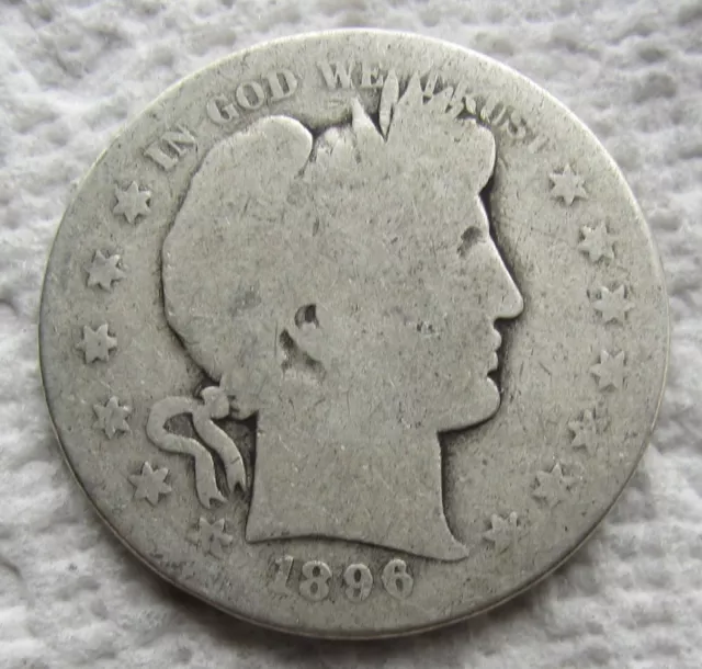 1896-S 50C Barber Silver Half Dollar Rare Key Date Good Detail Cleaned