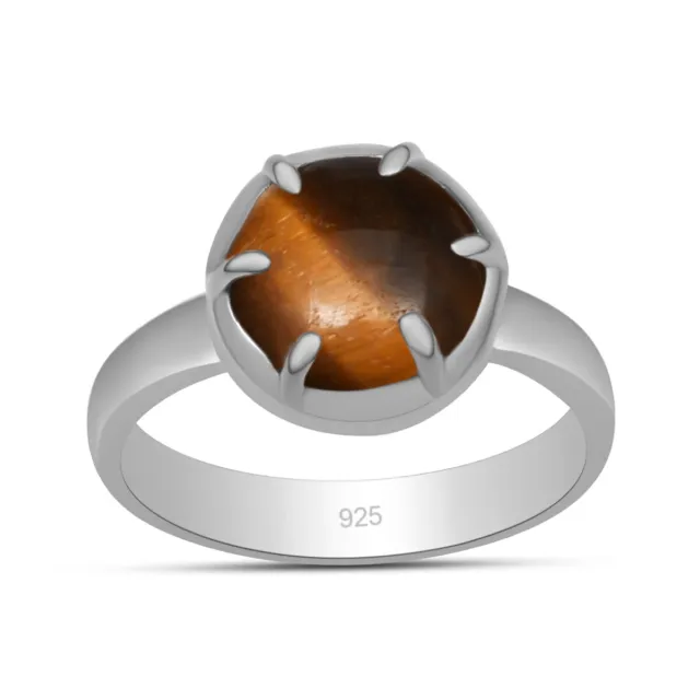 10X10 mm Tiger's Eye Gemstone 925 Sterling Silver Prong Set Ring For Women