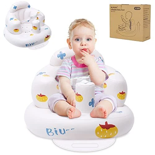 Inflatable Baby Floor Seat, Baby Chair for Sitting Up with Two-Point Harness
