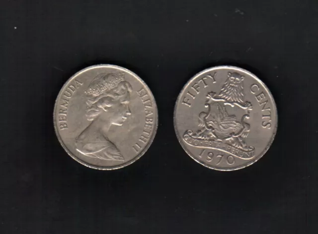 BERMUDA 50 CENTS KM-19 1970-1985 QUEEN CARIBBEAN x 1 PIECE COIN SCARCE CURRENCY