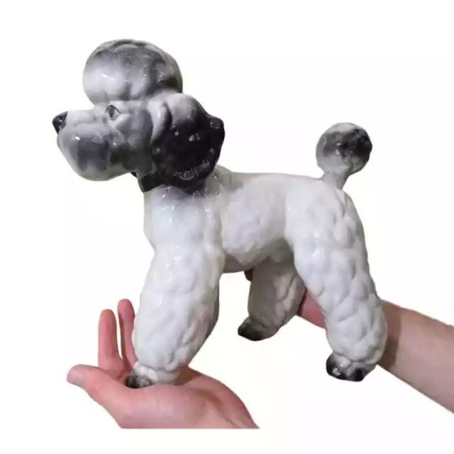 Poodle Dog White & Grey Large Ceramic Figurine Vgt Mid Century Italian Pottery