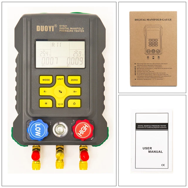 Digital Manifold Gauge Refrigeration HVAC System Pressure Leakage Vacuum Tester