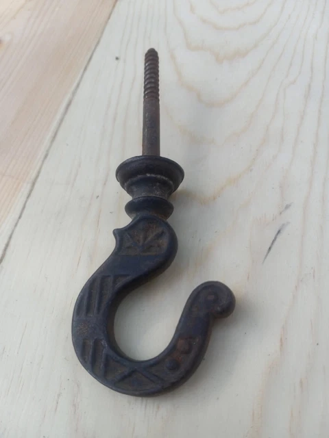 Antique Eastlake Hook Ornate Cast Iron lamp plant Ceiling Wall Hanger vtg