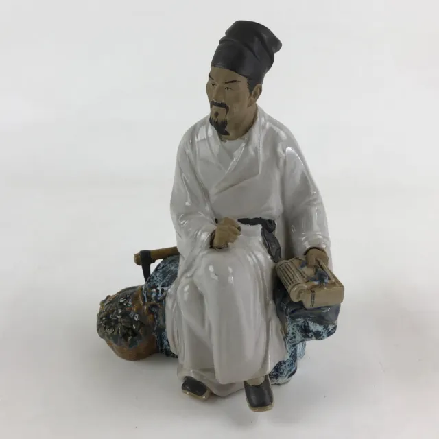 Chinese Porcelain Seated Scholar Mudman 1950's Figurine Statue Book Robe BD919