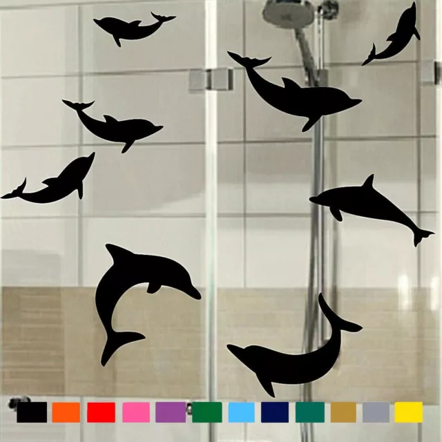 12 Dolphin Stickers Vinyl Decal Wall Bath Screen Glass Window Bathroom Stickers