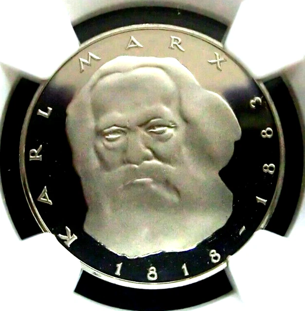 NGC PF69 Ultra Cameo-Germany 1983J Karl Marx 5 Mark Almost Perfect Proof Scarce