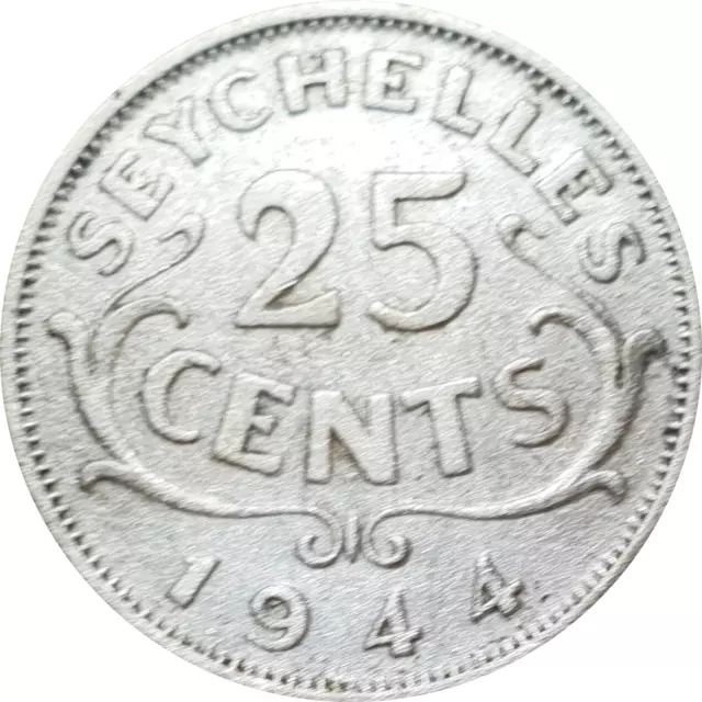 Seychelles 1944 1/4 Rupee 25 Cents  Silver Coin George VI British Colony