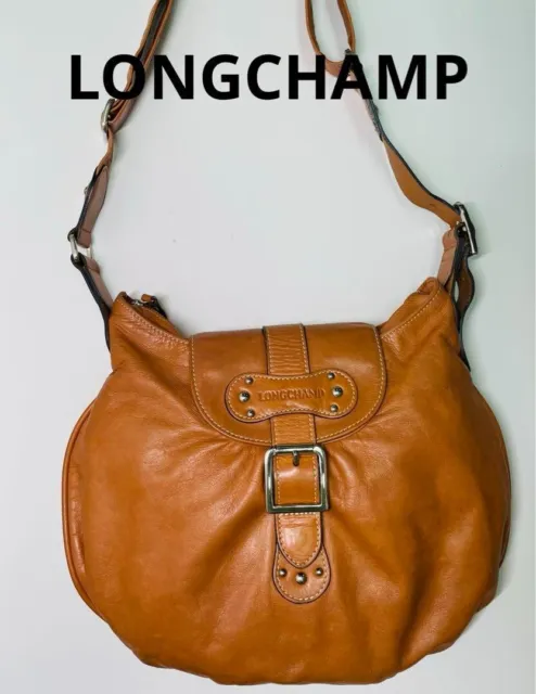Vintage Authentic Longchamp Leather Shoulder Bag Brown Made in France