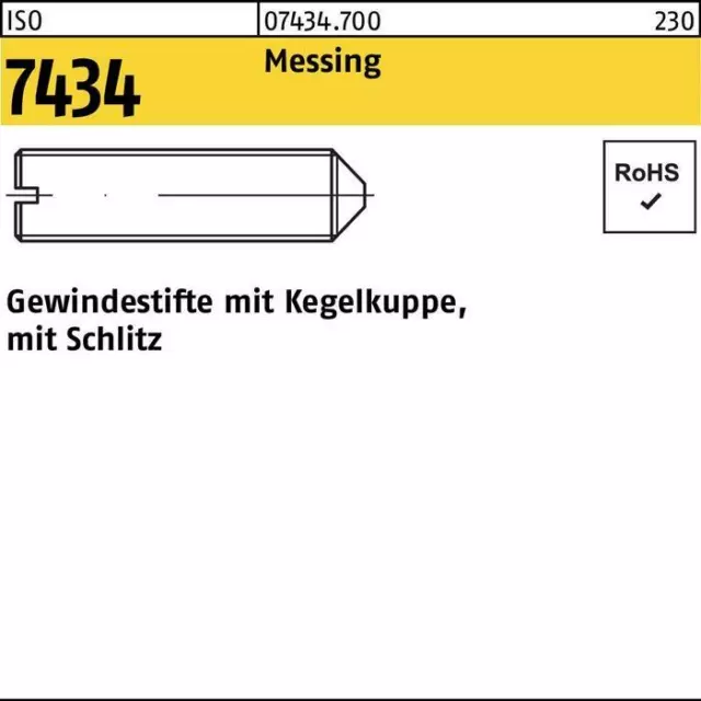 Gewindestift ISO 7434 m.Kegelkuppe/Schlitz M 6 x 20 Messing