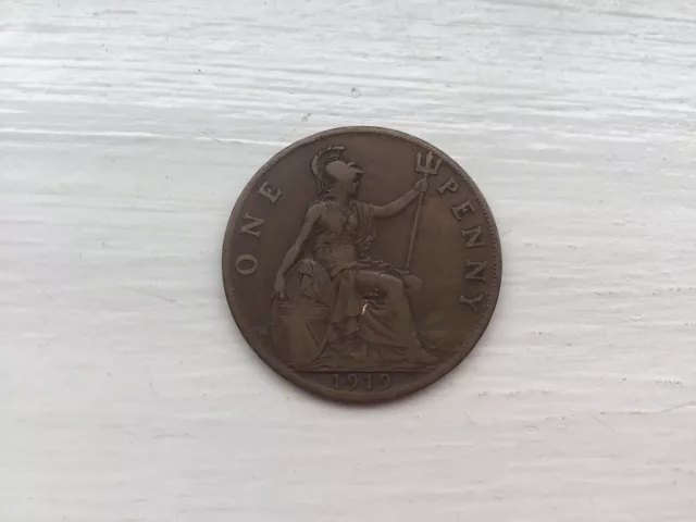 UK Old Penny Coin George V 1919.
