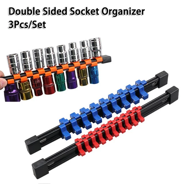 Organizador de soportes de llave de enchufe 3/8 pulgadas 3 piezas/juego de accionamiento azul naranja profundo