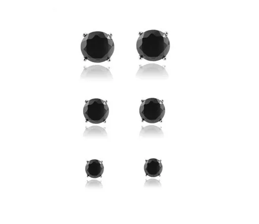 Orecchini Argento 925° Punto Luce Da 3 a 5mm Ø Zirconi Neri Brillanti Uomo Donna