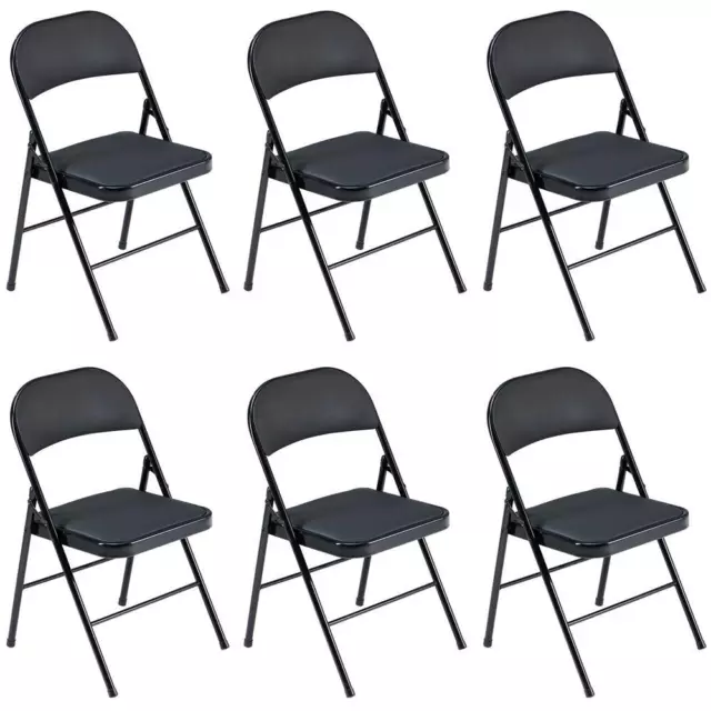 Set of 6 Commercial Black Metal Frame Folding Chairs Stackable Picnic Party