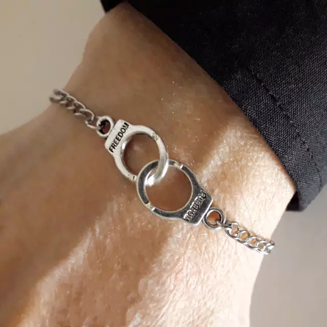 Bracciale in Acciaio inox con MANETTE Argento catena da Uomo Donna braccialetto