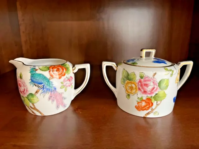 STUNNING HTF Antique Nippon COVERED Sugar Bowl & Creamer Set