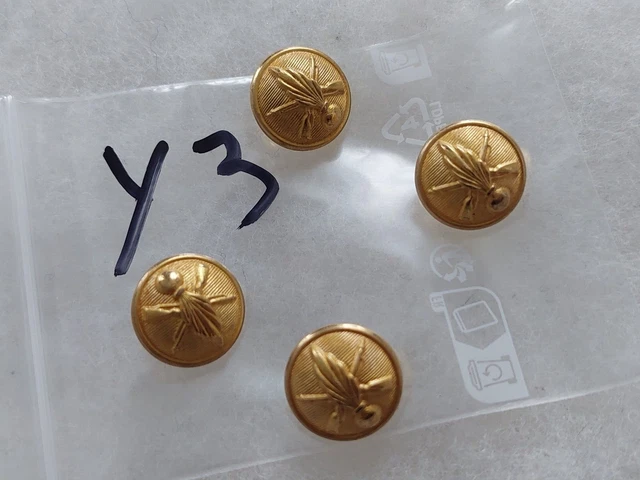 Lot De 3 Boutons Métal Boule Doré - 15mm De Diamètre, 8mm D'épaisseur - 4 Trous - Style Ancien - Neuf