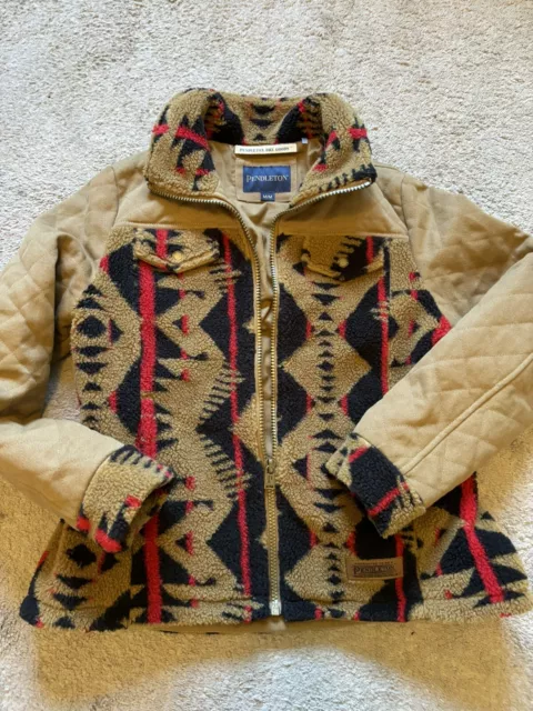 EUC Women’s Prairie Smoke Brown Sherpa & Cotton Quilted PENDLETON Aztec Jacket M