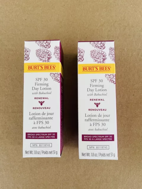 2X Burt's Bees SPF 30 Firming Day Lotion Renewal Bakuchiol 1.8 oz Exp 2/25