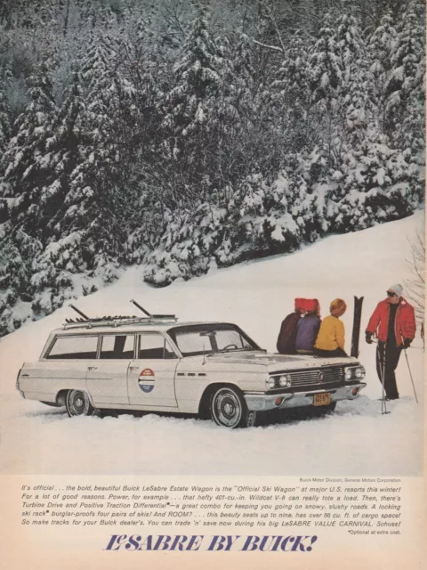 1963 Buick LeSabre Estate Wagon Vintage Print Ad 60s Car Official Ski Automobile