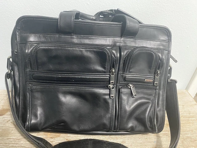 TUMI Black Leather Alpha Bravo Expandable Laptop Briefcase- 963145D4