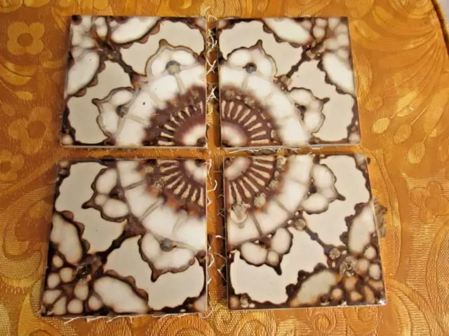 Set Of Four 3.5" reclaimed Vintage MCM 60s 70s Glazed Tiles Pdd