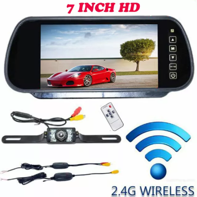 Wireless Car Bus Truck Rear View Kit 7" Lcd Mirror Monitor + Ir Back Up Camera