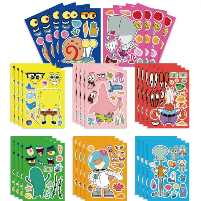 32Pcs/set SpongeBob Make a Face Stickers Craft Kit for Kids Party Favors Sticker
