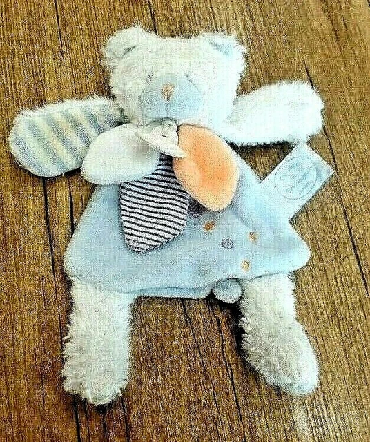 B14G / ours ou chat blanc bleu pétale orange DOUDOU ET COMPAGNIE