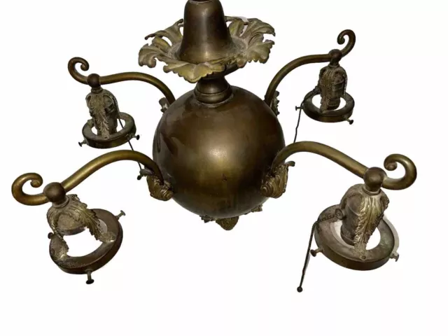 Antique Early Victorian 4 Arm Hanging Ceiling Light Fixture Ornate