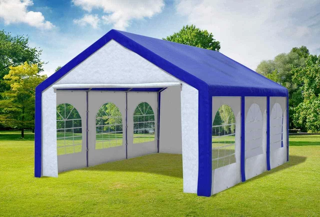 Partyzelt 4x6 Blau Weiss PE Festzelt Pavillon wasserdicht Profi-Qualität Modular