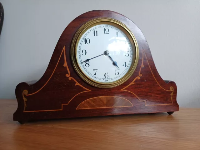Quality Edwardian Antique Inlaid Mahogany Eight Day Desktop Mantle Clock