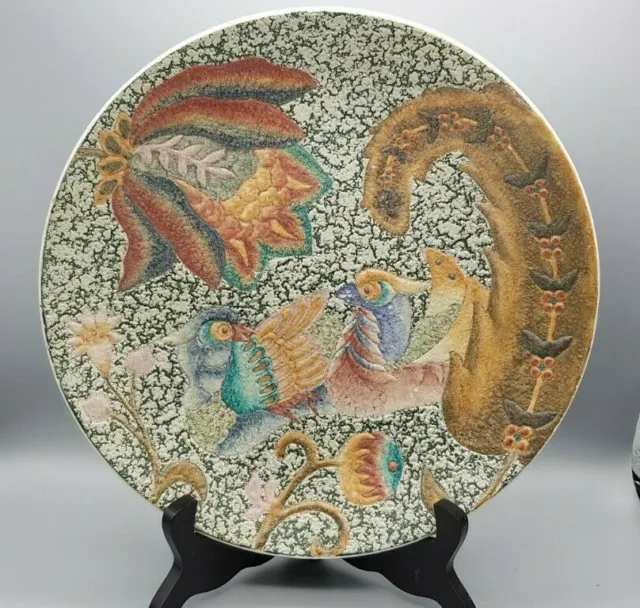 Decorative Studio Pottery Plate With PARROTS,  26 cm diameter.