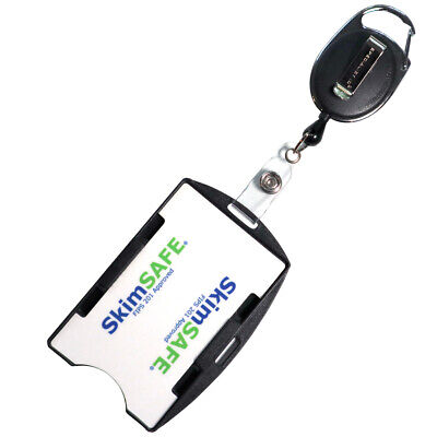 2-Card RFID Blocking Badge Holder with Retractable Carabiner Belt Clip Reel