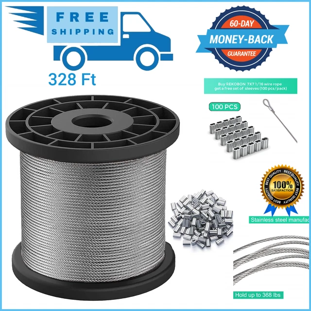 1/16 Wire Rope Stainless Steel Aircraft Cable Wire Cable 328ft Strand Core 7x7