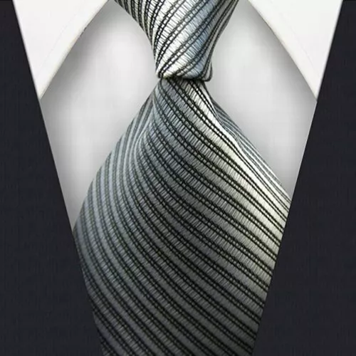 Mens Classic Elegent Striped Tie Gray JACQUARD WOVEN Silk Ties Necktie #L199