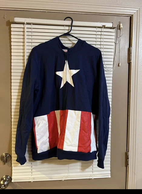 New CAPTAIN AMERICA MEN'S COSTUME HOODIE JACKET FULL MASK Marvel.Com NWT XL