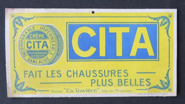 Ancien carton publicitaire CITA fait les chaussures plus belle LA DAVIERE Issy