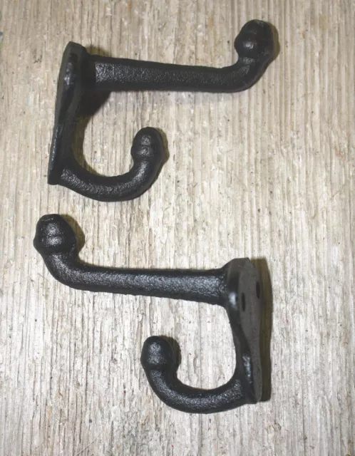 2 Cast Iron Black School Style Coat Hooks Hat Hook Rack Hall Tree Restoration