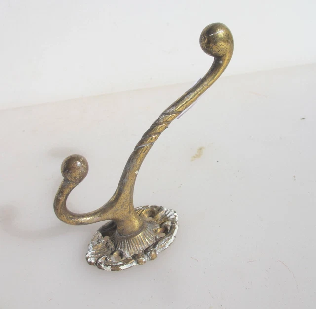 Vintage Brass Coat Hook Hanger Old Antique Rococo Gilt Leaf