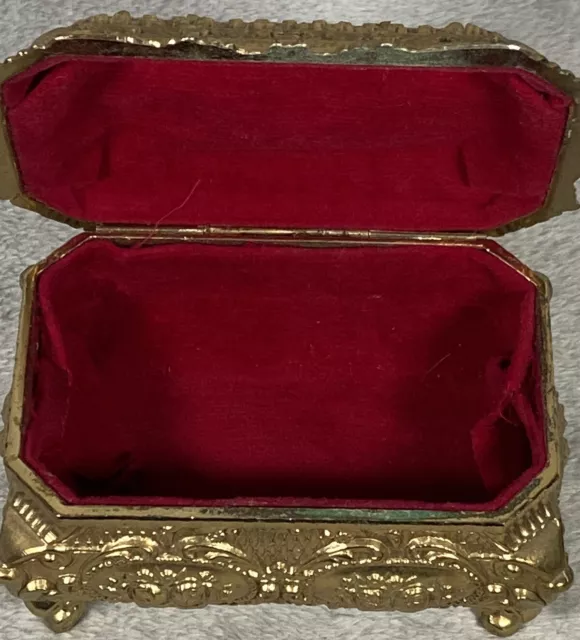 Brass Trinket/Jewelry Box Gold Tone Red Felt Lined 5-1/2" x  3-1/2" 3