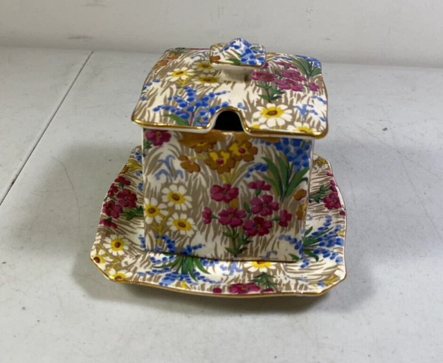 Royal Winton Grimwades ''Marguerite'' Chintz Sugar Bowl With Lid & Underplate 3