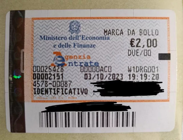 Marca da bollo 2 euro nuova 3 Ottobre 2023 (03/10/2023)