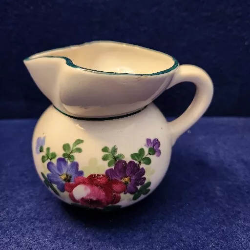 Vintage Czechoslovakia Pottery Flowered Pitcher Creamer Multi Color flowers