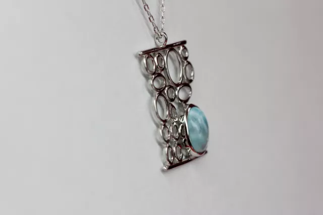 Noble Véritable Larimar Pendentif 925 Argent Collier Chaîne Larimarschmuck Haut 3