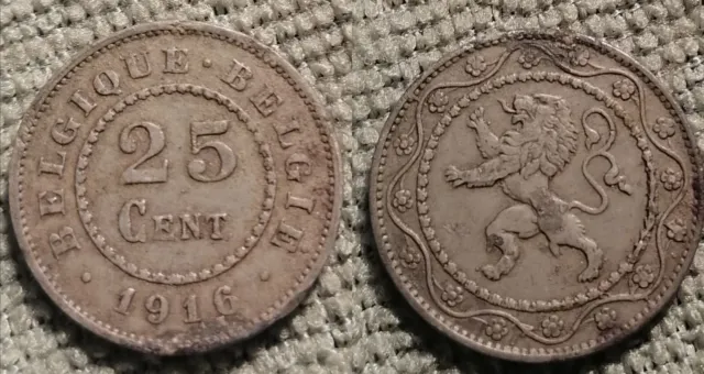25 Cent 1916 Albert Ier Belgique Sous Occupation WWI