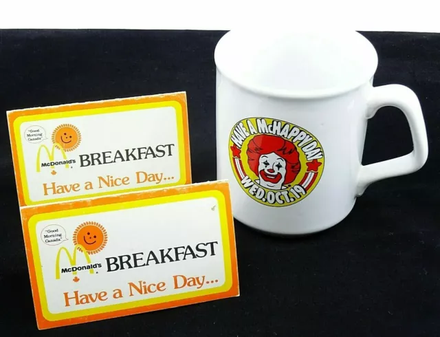 Vintage McDonalds Coffee Mug Cup McHappy Day w 2 Breakfast Coupons Voucher 1990s