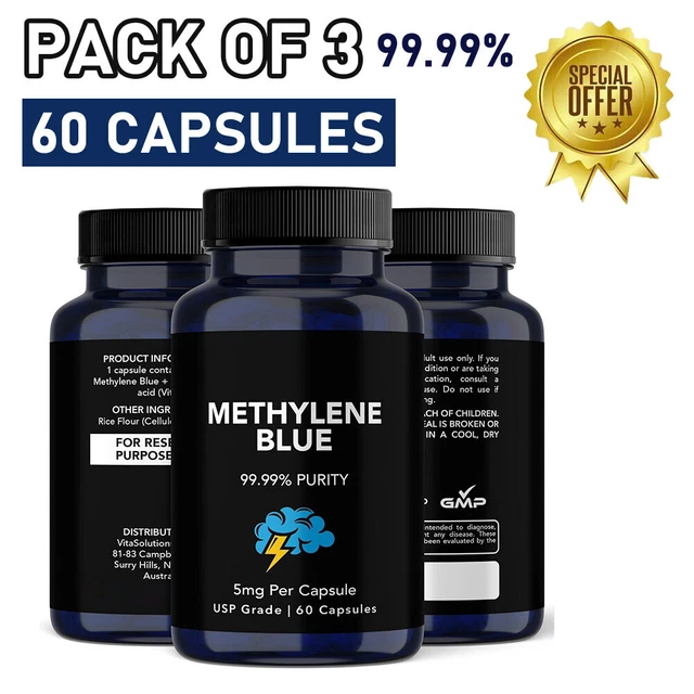 METHYLENE BLUE CAPSULES 5mg - USP Grade, 99.99% Purity, 60 Capsules ...